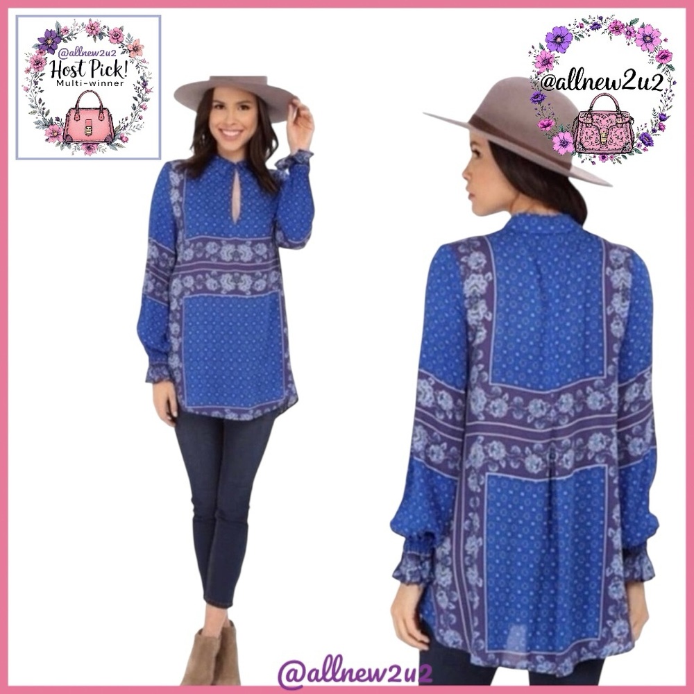 Free People Changing Times Print Tunic Top Blouse Shirt Size S